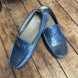 Cole Haan Croc embossed women's blue penny loafers sz6